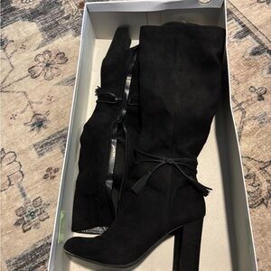 Lauren Conrad Black Suede Tall Block Heel Boots - Women